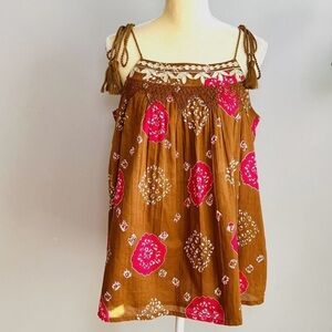 Artelier Nicole Miller Blouse Women's
Medium Orange Pink Boho Spaghetti Strap